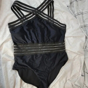 DAVI & Dani Black Criss Cross See Through Strap‎ One Piece Swim Suit Womens 1XL
